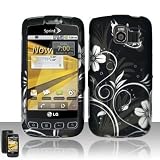 51OUpfgfeYL. SL160  Black Silver Flower Vine Butterfly Rubberized Snap on Hard Shell Cover Protector Faceplate Cell Phone Case for Sprint LG Optimus S LS670, Virgin Mobile Optimus V, USCellular Optimus U + LCD Screen Guard Film