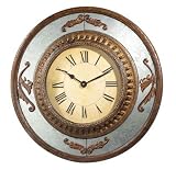 CLOCK WALL ROUND ANTI QUE MIRROR SURR LEAF SCROLL DETAIL TUSCAN RUST MDF MIRROR POLYSTONE27.5DIA X 2 CLOCKFACE11.75DIA