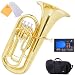 Mendini MEP-L Lacquer Brass B Flat Euphonium with Stainless Steel Pistons, Gold