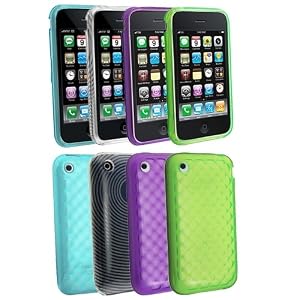 4 PACKS TPU Rubber Skin Case Cover for Apple iPhone 3G / 3GS - Clear Blue + Clear White Concentric Circle + Clear Purple Mid Diamond + Clear Green Mid Diamond