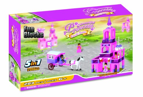Fun Blocks (Compatible with Lego) Beautiful Princess Castle 5-in-1 Brick Set (283 Pieces)