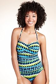 Geometric Ikat Print Bandeau Medium Leg Swimsuit
