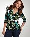 Apparel : Alfani Plus Size Top, Three-Quarter Sleeve Printed Knit