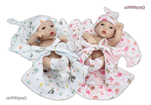 SanyDoll 2pc Lifelike New Baby Alive Twins Washable Full Silicone Doll Toys Gift Boy and Girl 11inch 25cm