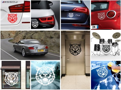 Sticker Tiger Head Decor Motorbike Bicycle Vehicle ATV car Laptop Raci White (35 X 34.2 In)