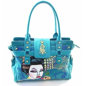 Christian Audigier Moulin Rouge Asian Cherry Medium Tote Handbag Turqo