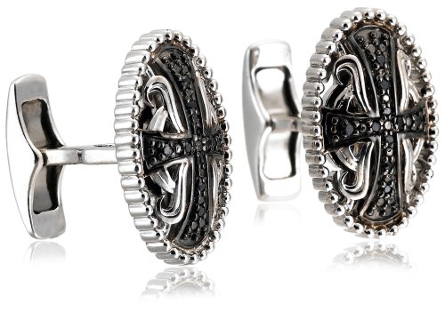 Sterling Silver Black Diamond Cross Cuff Links