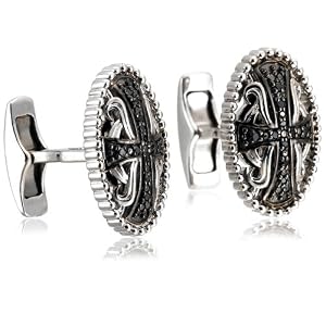 Sterling Silver 1/10 cttw Black Diamond Cross Cuff Links