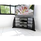 Sonax FP-4000 Florence 42-Inch Midnight Black TV Stand with Glass Shelves
