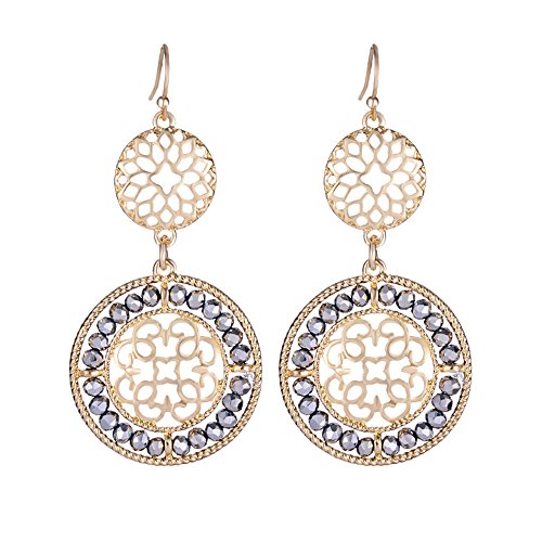 Girl Era Gourd Shape Mutil Rhinestone,Filigree Flowers Round Drop Earrings