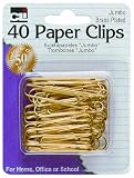 Charles Leonard Clips - Paper - Jumbo Gem, Brass Plated - 40/Card,
80750