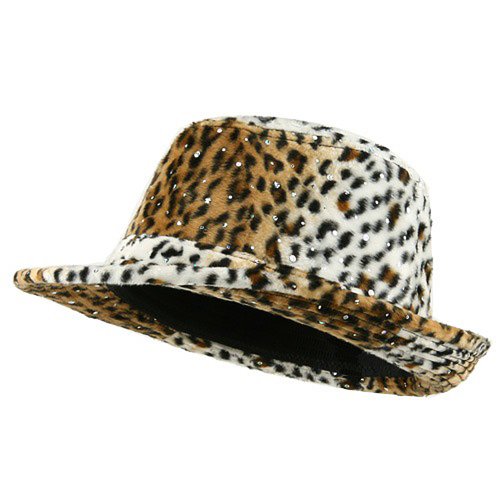 Furry Animal Print Sequin Fedora Hat - Leopard W19S62F