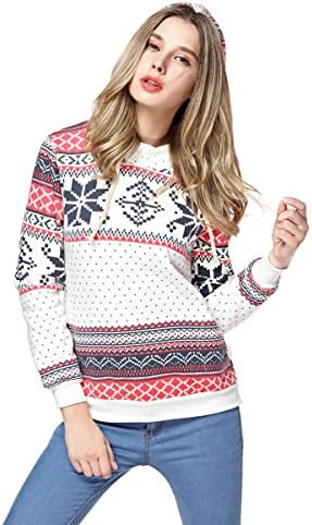TopStyliShop Woman's Snowflake and Stripes Pattern Hoodie Sweatshirt
