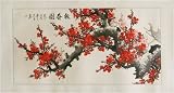 Chinese Sumi Art Brush Painting - Red Plum Blossoms II - Watercolor Ink on Rice Paper