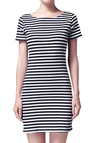 S-ZONE Casual Striped T shirt Dress For Womens,Suggest one or two Size Up