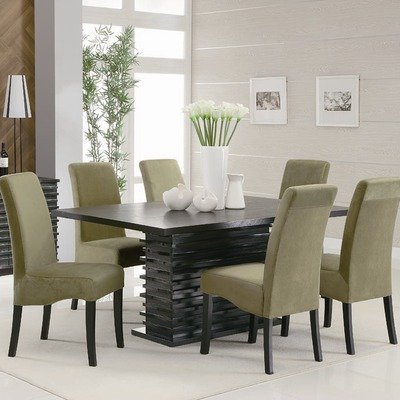 Brownville 7 Piece Dining Table Set in Rich Black with Green Chairs