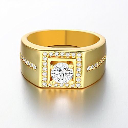 YiLinger Exquisite Men Jewelry Gold Plated Square White Cubic Zirconia Wide Band Rings Size 9