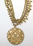 51OVmsnEyVL. SL160  La Vie Parisienne 14K Antique Gold (Plated) 16 Fringe Chain Necklace with Gold Stamped Design Medallion Pendant with Swarovski Crystal by Designer Catherine Popesco