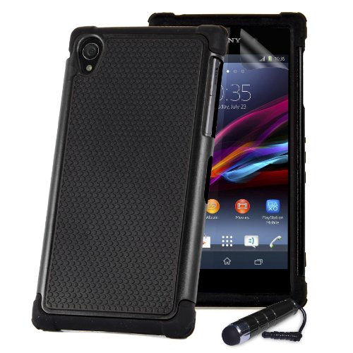 32ndÂ® Shock proof defender heavy duty tough case cover for Sony Xperia Z (L36h / L36i / C6603) + screen protector, cleaning cloth and touch stylus - Black