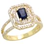14k Gold Rectangular Diamond Ring, w/ 0.25 Carat Brilliant Cut Diamonds & 0.60 Carat (6x4mm) Emerald Cut Blue Sapphire Stone, 1/2 in. (13mm) wide