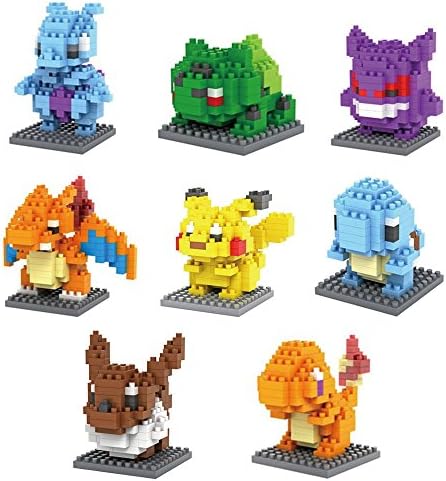 Pokemon Block Mini Diamond Set of 8 Pcs ,Pikachu Squirtle Bulbasaur Eevee Charmander Charizard Gengar Mewtwo 1180pcs Child Games Building Blocks Children's Educational Toys Gifts