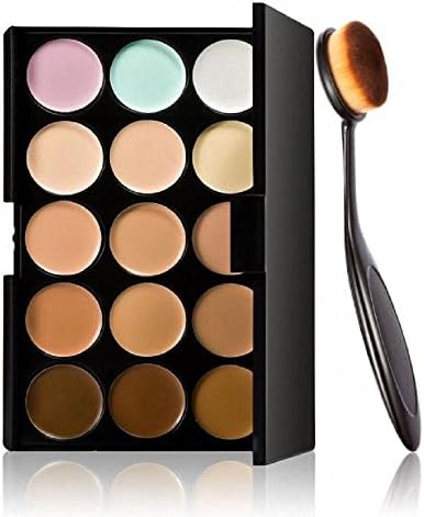 TOPITEMS Gorgeous Cosmetic Makeup Blusher Toothbrush Curve Foundation Brush+15 Colors Concealer