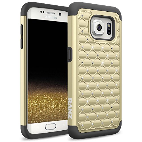 Galaxy S7 Edge Case, RANZ Black/ Gold Spot Diamond Studded Bling Crystal Rhinestone Dual Layer Hybrid Cover Silicone Rubber Skin Hard Case For Samsung Galaxy S7 Edge