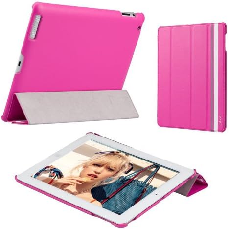 Labato Silkscreen Folio Leather Case Cover for iPad 4th generation, iPad 4, iPad 3 iPad 2 New iPad Smart Cover Megnetic Case Cover with Standing/Movie Stand Function Auto Awake&Sleep Function 4Segment Lbt-IPD-03H (Rose)