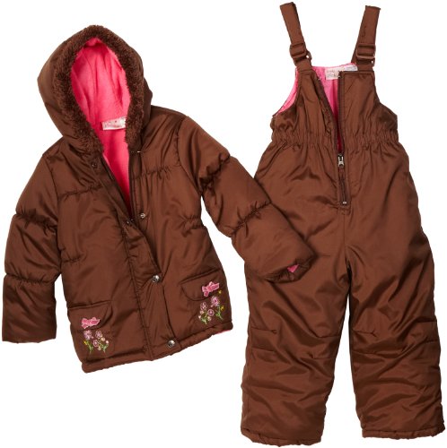 Pink Platinum Girls 2-6x Toddler Floral Embroidered Snowsuit - Brown - 4T