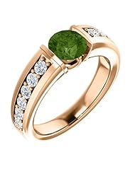 14K Rose Gold 6.00mm Round Cut Green Tourmaline and Diamond Ring -- LIFETIME WARRANTY