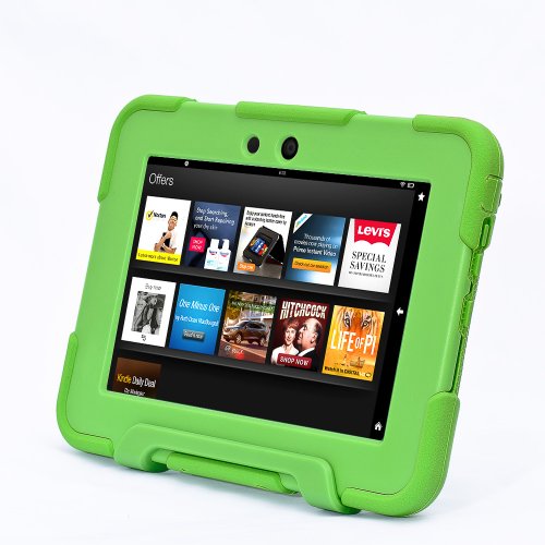 ACEGUARDER Shockproof Case for Kindle Fire HDX 7" Rainproof Shockproof Kids Proof Case for Kindle Fire HDX 7"(only Fit Kindle Fire HDX 7 2013) (Gifts Outdoor Carabiner + Whistle + Handwritten Touch Pen) (GREEN)