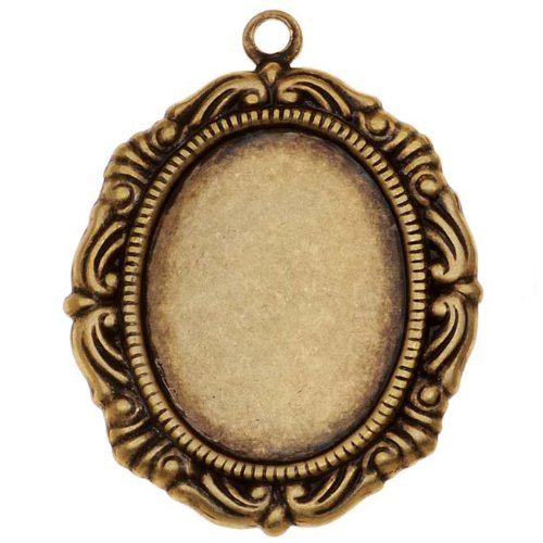 Antiqued Brass Scrolled Oval Bezel Pendant Stamping 13x18mm (4)