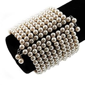 10 Strand Pearl Style Flex Cuff Bracelet (Ivory)