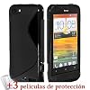 Carcasa ORIGINAL Negro "Le S" Premium de MUZZANO para HTC ONE V + 3 pel�culas de protecci�n UltraClear para la pantalla para HTC ONE V