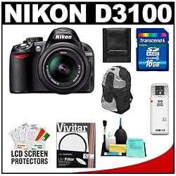 Nikon D3100 14.2 MP Digital SLR Camera & 18-55mm G VR DX AF-S Zoom Lens with 16GB Card + Backpack Case + Accessory Kit