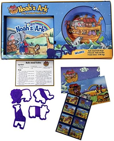 Noah's Ark 2-by-2 Animal Cookie Set with Plate, Recipe, Postcards, Gift Tags