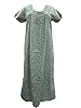 Maxi Dress Caftan Green Dot Printed Cotton Nighty Gown L / M