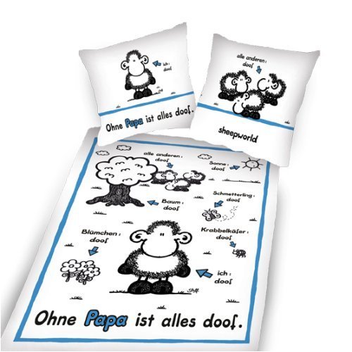 Sheepworld - Ohne Papa ist alles doof Bettwäsche 80x80/ 135x200 cm, Linon, Lizenzartikel