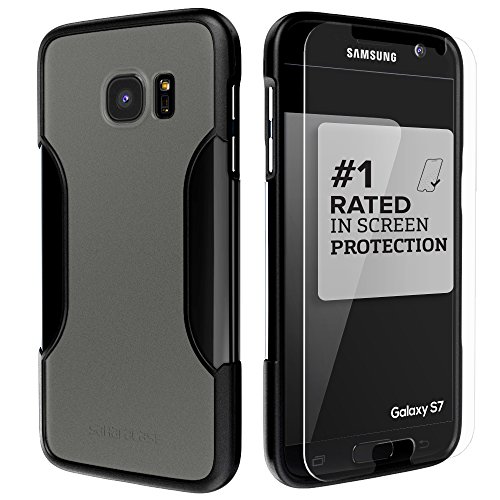 Galaxy S7 Case, Black Gray SaharaCase® Samsung Protective Kit [Bonus Tempered Glass Screen Protector] Premium Rugged Shock-Absorption TPU Bumper & Hard Plastic Frame 