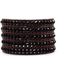 Chan Luu Onyx Wrap Bracelet on Brown Leather