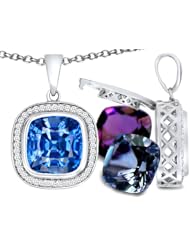 Switch-It Gems(tm) Interchangeable Simulated Blue Topaz Pendant Set with 12 Cushion Cut 10mm Birthstones Included