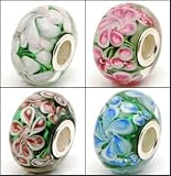 4 Flower Sisters Hawaii Garden Blue Pink Light Pink Purple and Brown Color Flower .925 Stamped Solid Sterling Silver Core Murano Glass Beads Charms Fit Pandora Chamilia Biagi Trollbeads Bracelets