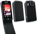 EMARTBUY SAMSUNG S5230 TOCCO LITE PREMIUM PU LEATHER BLACK FLIP CASE/COVER/POUCH WITH BUILT IN HOLDER + SCREEN PROTECTOR