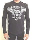 Winged Skull Long Sleeve Rocker Shirt Embroidered Foiled Design with Winged Skull, Gothic Crosses and Sheilds