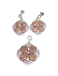Sterling Silver Micro Pave Cubic Zirconia Earrings and Pendant Set