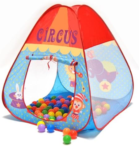 Animal Circus Twist Play Tent w/ 200 "Phthalate Free" Non-Toxic Crush Proof Balls &amp; Safety Meshing for Child Visibility - FREE Mystery Gift