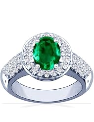 14K White Gold Oval Cut Emerald Ring With Sidestones