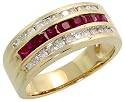 14K Gold Men's Ring, w/ 0.57 Carat Brilliant Cut Diamonds & 1.13 Carats Invisible Set Ruby Stones, 3/8" (9mm) wide