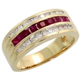 14K Gold Men's Ring, w/ 0.57 Carat Brilliant Cut Diamonds & 1.13 Carats Invisible Set Ruby Stones, 3/8 in. (9mm) wide, size 11