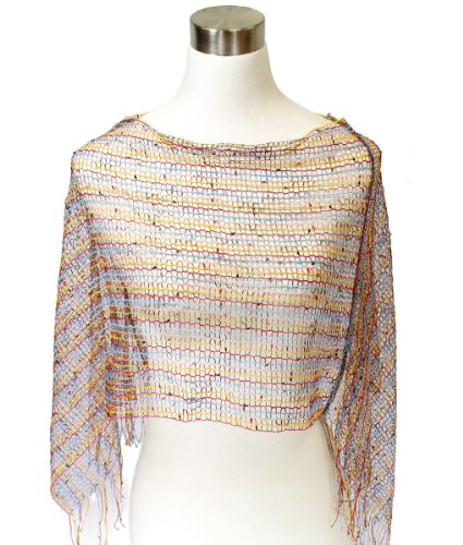 Modadorn Spring Mini Poncho Netting with Fringe Summer Red/Yellow Shawl Women's fashion / clothing / accessories